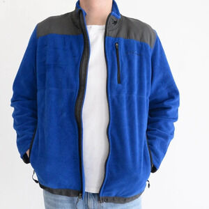 Eddie Bauer Blue And  Gray Fleece Zip Up Hiking Style Sweater Size Small